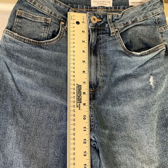 Cotton On Women Waxed & Ripped Denim Stretch Straight Leg Jeans size 8 US, Blue - Picture 5 of 13